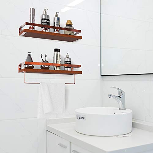Geekdigg Floating Bathroom Shelves, Wall Shelf Set Of 2 With Integrated Towel Bar, Floating Shelves Wood With Rose Gold Rails For Bedroom, Living Room, Bathroom, Kitchen, Office Storage #TOP5