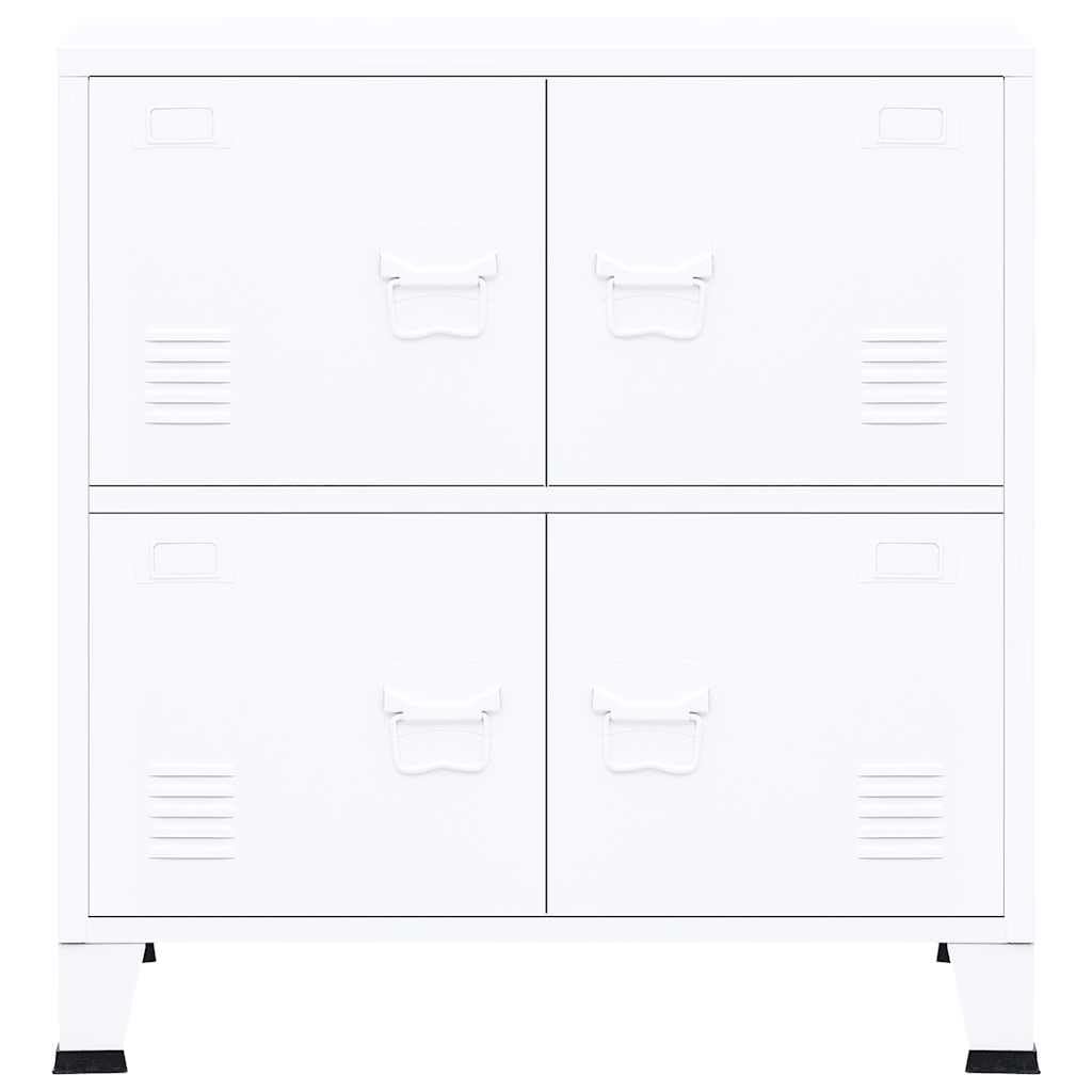 Industrielle Aufbewahrungstruhe aus Stahl Weiß 75x40x80 cm mit 1 Einlegeboden und Namensschildern, Stahlfüße mit Kunststoffkappen, Lüftungsschlitze, für Büroorganisation
