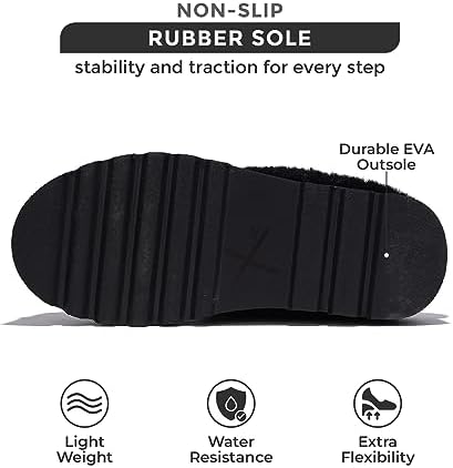 Project Cloud Womens Slippers - Water Resistant House Slippers - Fuzzy Fur Lining & Wool Collar House Shoes - Cow Suede Platform Slippers for Women Indoor and Outdoor (Snowy, Black, 8) | Image 3