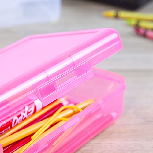 Plastic Pencil Box, Transparency, Stackable With Snap-Tight Lid, Multiple Color, Large Capacity (Pink 1Pc) #TOP1