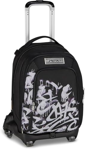 Zaino Trolley Seven amovible pour soulager le dos avec trois roues noir de 51 cm