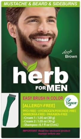 Herb for Men Mustache & Beard Dye (Deep Brown, 1 Pack)