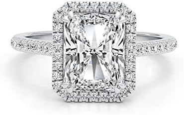 GLAM AND GEMS 3 Carat Radiant Cut Moissanite Engagement Statement Wedding Band Ring for Women in 14k White Gold (G-H, VVS, 3.35 CTW) Anniversary Promise Ring Size 4.5 to 11 6