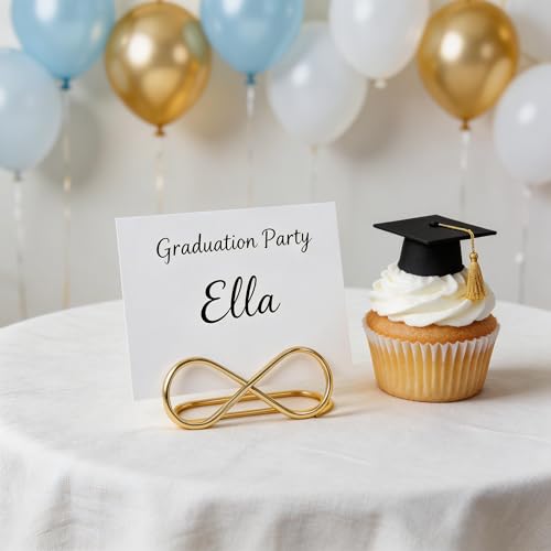 CHGCRAFT 10er-Set Tischkartenhalter Unendlichkeitssymbol – Goldene Legierung, verstellbarer Winkel – Namensschildhalter für Hochzeit, Tischnummern, Fotos & Events – Elegante Tischdekoration