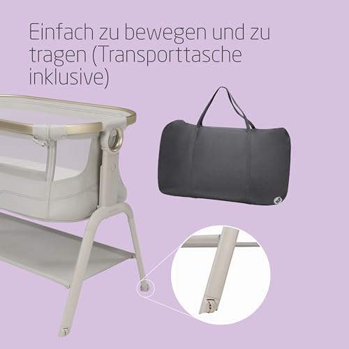 Maxi Cosi Iora² Baby Stubenbett, 0–6 kg (9 kg), Klappbares und Leichtes Beistellbett Baby, 5 cm CloudCore-Matratze, 5 Höhenstufen, 2 Leichtgängige Rollen, Easy Slide, Elegance Beige