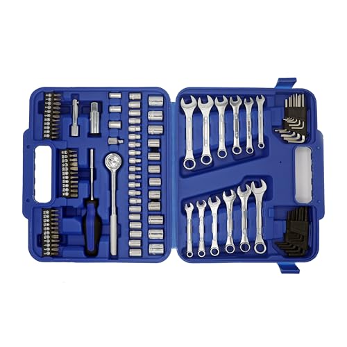 Ultra Steel 113-Pcs Mechanic Tool Set with Ratchet, Sockets, Wrenches, Hex Keys, Bits, Blow Mold Case