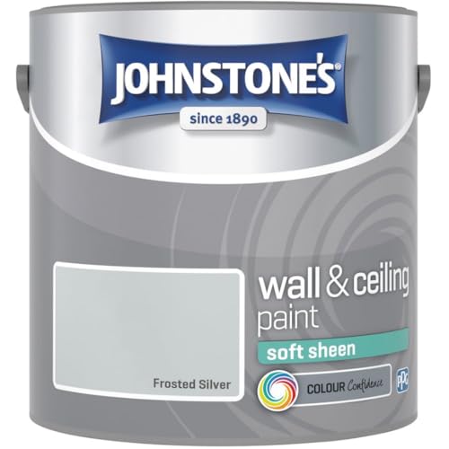 Frosted Silver Johnstone’s Wall & Ceiling Soft Sheen Paint 2.5L – Subtle Sheen Finish, Durable & Washable, Quick Dry, Low Odour Interior Paint for Walls & Ceilings