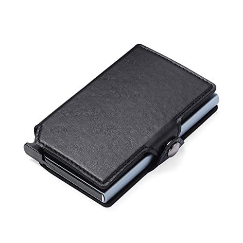 Business Card Holder Card Holder Credit Card Holder Men Bank id Cardholder Bag Male Slim Metal Leather Aluminum Wallet Small(Black)