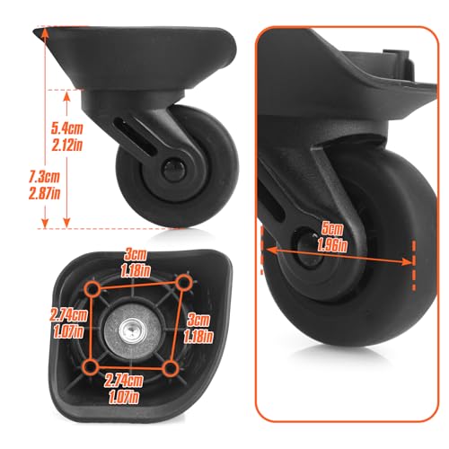 Domiella 2pcs Luggage Replacement Wheels, Suitcase Swivel Repair Caster Wheels, 360 Degree Rubber Suitcase Trolley Wheel Kit for Travel, A732