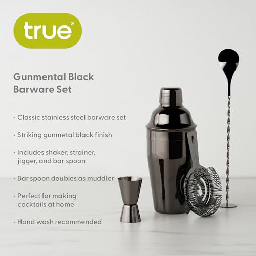 image for True 4-Piece Cocktail Shaker Set Includes Cobbler Shaker, Strainer, Ji
