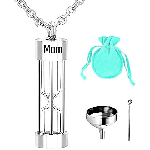 IN SELECT Mom Hourglass Cremation Jewelry Cremation Urn Necklace for Ashes Lockets For Ashes Keepsake for Human Ashes Stainless Steel Memorial Pendant In Silver Cover