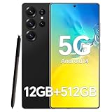 MUNISOSA Unlocked Phones A25 Ultra 5G, 12GB+512GB Smartphone, 5000mAh Battery Cellphone, 48+108MP Zoom Camera, 120Hz Display + 6.9HD Screen, Android 14/Dual SIM/Face ID/GPS/Build in Pen (Black)