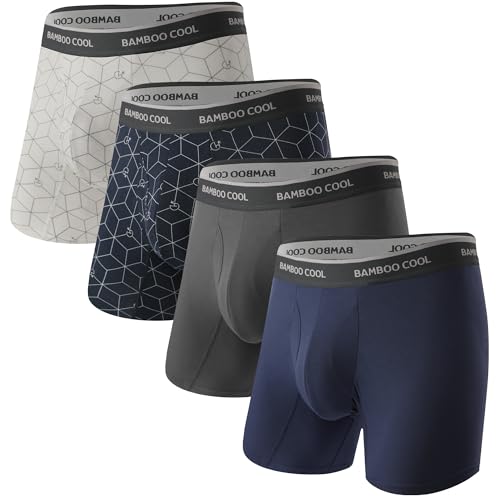 BAMBOO COOL Men's Ultra ComfortSoft Underwear, Moisture Wicking & Breathable No Ride Up Boxer Briefs with Fly, Multipack, 10-assorted (4 Pack), Large