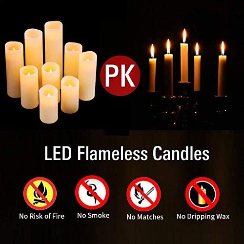 불꽃 없는 양초 LED 캔들 9개 팩 (높이 10.2cm(4인치) 12.7cm(5인치) 15.2cm(6인치) 17.8cm(7인치) 20.3cm(8인치) 22.9cm(9인치) x 깊이 5.6cm(2.2인치) 리얼 왁스 배터리 캔들, 원격 타이머 포함, 가정 벽난로 장식, 웨딩 페스티벌 장식용 (아이보리 9팩) — 사진 5