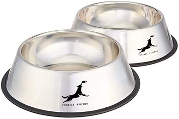 FUREVER FRIENDS Stainless Steel Dog Bowl with Rubber Base for Food and Water, Pet Food Container, Perfect Dog Bowls Choice for Medium Large Big Dogs-400ml (Pack of 2)