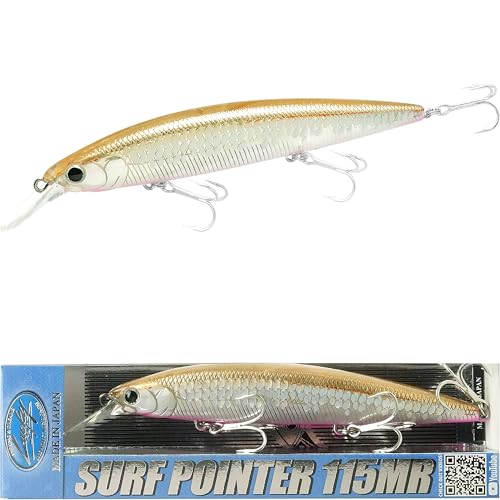 LUCKY CRAFT Surf Pointer 115MR Saltwater Fishing Lures for Halibut and Stripped Bass, Long Casting Jerkbait, Sinking Surf Fishing Gear, Fish Accessories for Tackle Box, 783 Super Glow MS MKB