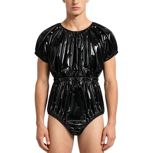 RUNQHUI Body Incontinence Homme Unitard Sauna Manche Courte Couverture Couche Imperméable Pour Personnes Âgées Une Piece Leotard Hôpital Noir L