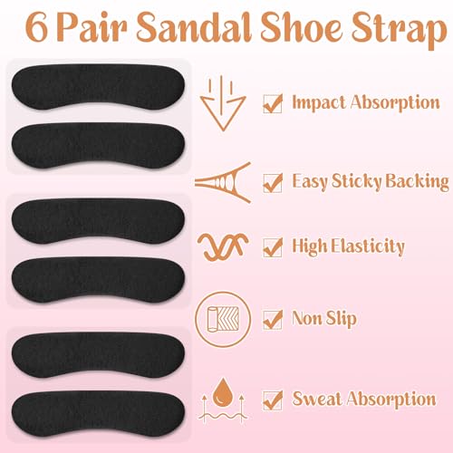 Image of Cutecrop 6 Pair Sandal Shoe Strap Extender Heel Sandal Strap Cushion Strips Heel Grips Liner Insert for Shoes Too Big Preventing Slipping, Rubbing, Non-Slip(Black)