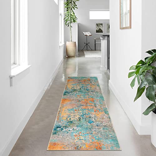 Lahome Modern Abstract Runner Rug - 2x7 Washable Hallway Rug Colorful Kitchen Carpet with Rubber Backing, Contemporary Soft Non Slip Indoor Floor Accent Mat for Bedroom Laundry Room Bathroom RV