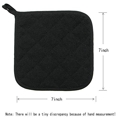 Cotton Pot Holders Cotton Made Machine Washable Heat Resistant Everyday Kitchen Basic Terry Pot Holder, Hot Pads, Trivet For Cooking And Baking Set Of 4 (Black) #TOP4