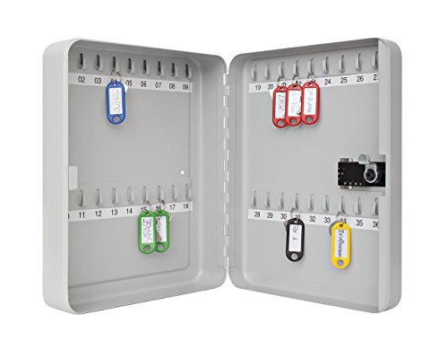 Wedo 10243637 Schlüsselschrank für 36 Schlüssel 3-Stelliges Zahlenschloss, individuell einstellbar 24, 3 x 9, 4 x 30, 0 cm, Pulverbeschichtetes Stahlblech, inkl. Befestigung, lichtgrau