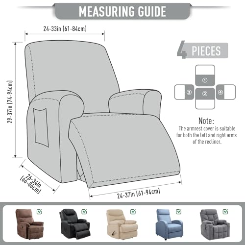 Image of TAOCOCO Recliner Cover 4-Pieces, Stretch Sofa Slipcover for 1 Seater, Soft Couch Protector, Furniture Protector With Elastic, Chair Covers Jacquard Pattern (Dusty Grey)