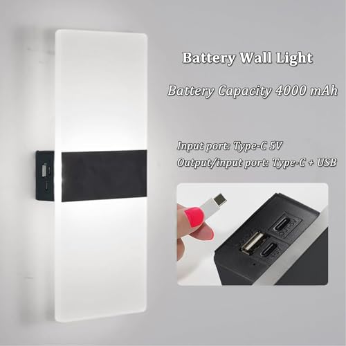 Rechargeable Wall Lights set of 2 no Wiring Dimmable 6000K for Bedroom by OXICXE - Used condition - Image 3