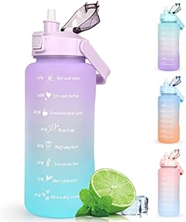 Water Bottle 2L BPA Free Sport Drinks Jug with Time Marking & Lock Cover, Leak Proof 2 Liters Water Bottle with Portable Handle, Purple Water Canteen Bottle
