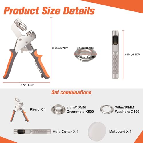 image for ppkbbeb Grommet Tool Kit, 500 pcs Tarp Grommet Eyelet Tool Kit for Fab