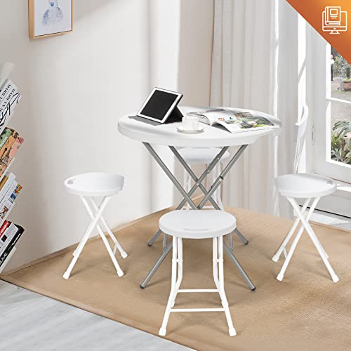Vingli 32" Round Folding Commercial Banquet Table, Portable Plastic Coffee Card Dining Table For Kitchen Or Outdoor Party Wedding Event,White Granite #TOP7