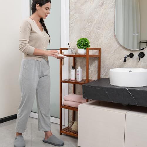 Utoplike Teak Wood Bathroom Shelf Freestanding, Standing Shelf Units, Bathroom Floor Shelf Organizer Stand, 4 Tier Storage Shelves for Bathroom, Kitchen, Office by Utoplike - Used condition - CA$45.43