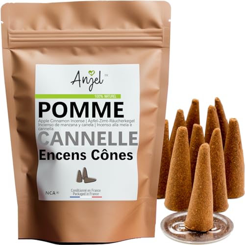 NCA 10 Conos de Incienso con Aroma a Manzana Canela – Incienso 100% Natural relajación meditación purificación + Quemador para Incienso