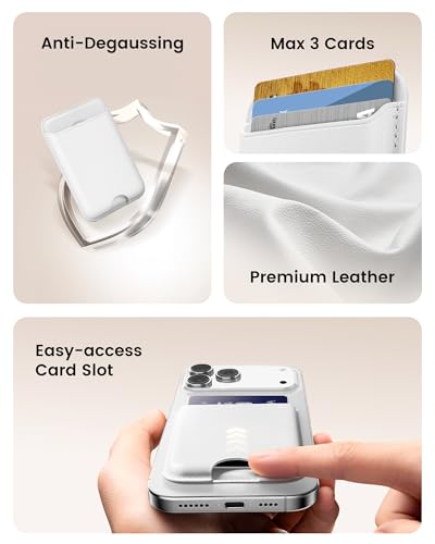 Image of KPNEOL Magnetic Mag-safe Wallet Cell Phone Card Holder for Phone Case with Mag-Safe, Stronger Magnetic RFID Leather Stick on Phone Wallet Compatible with iPhone 17 /16 /15 /14 /13 /12 Series, White Color