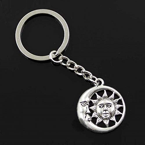 Factorydiy Mode Männer 30mm Schlüsselanhänger DIY Metall Halter Kette Vintage Sonne Mond 28x24mm Silber Farbe Anhänger Geschenk Muttertags-Vatertags-Erinnerungs-Housewarming-Geschenke Cover