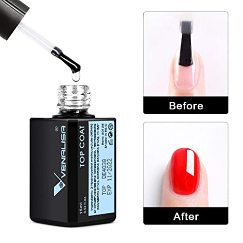 Venalisa 15Ml No Wipe Tempered Top Coat - Scratch Resistant High Gloss Soak Off Gel Nail Polish Finish Long Lasting Set Gel Nail Kit #TOP5