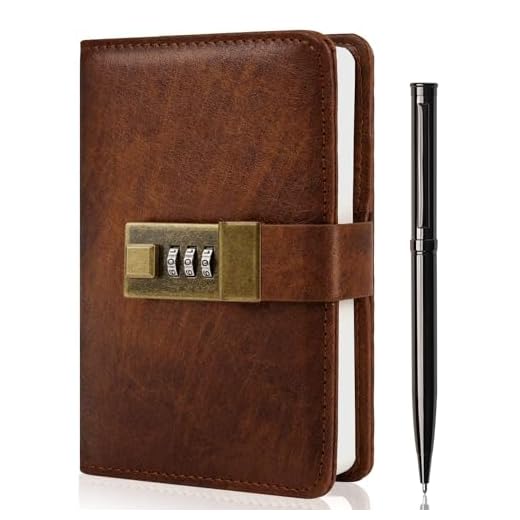 WEMATE Journal with Lock, A6 PU Leather Diary with Lock 240 Pages, Vintage Lock Journal Password Protected Notebook with Pen & Gift Box, Lock Diary Planner Organizer for Men and Women 4.3X 6.18in Brown