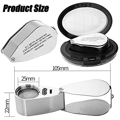 40X Metal Illuminated Jewelry Loop Magnifier, Magnifying Glass With Led Light Pocket Folding Jewelers Loupe For Currency Detecting Jewlers Identifying Type Lupe #TOP1