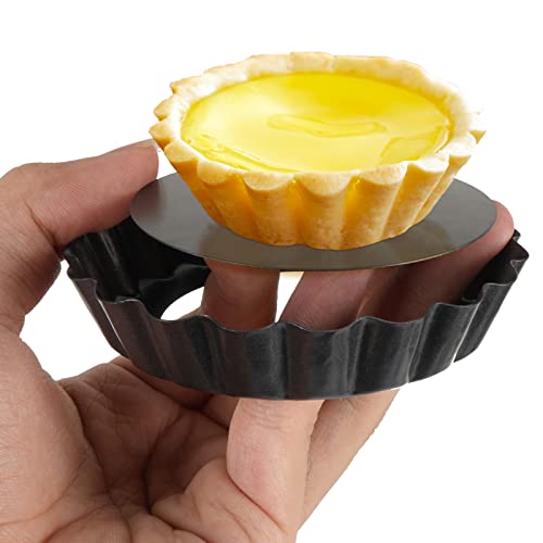 Foto von SCLLNDA 8 Stück Tartelette Förmchen 10cm Tarteform mit Hebeboden Törtchenform Tartlettförmchen Mini Tartelette Förmchen Antihaftbeschichtung Quicheform Klein Tarteform aus Kohlenstoffstahl Schwarz