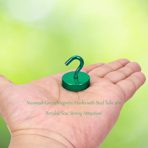 Image of Neosmuk Magnetic Hooks Steel Tube Design for Cruise,80lb+ Green,10 Pack | Cruise Ship Essentials,Heavy Duty Magnett Hooks for Cabins, Refrigerator, Grill, Hanging, and Travel Extra Strong Must-Haves