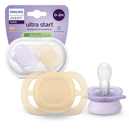 Philips Avent Sucettes ultra start - Orthodontiques, pour nouveau-nés, tétine souple symétrique en silicone, sans BPA, avec étui de stérilisation, lot de...