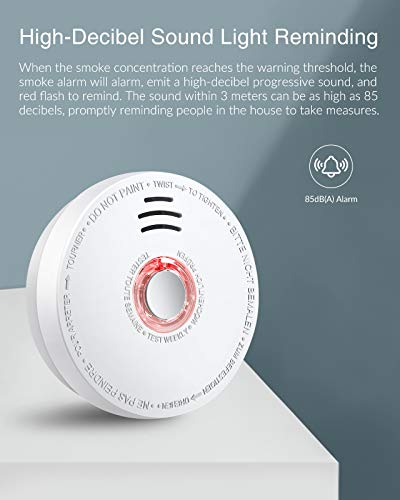 SITERWELL Smoke Alarm , Smoke Alarm with Photoelectric Sensor and 9V Battery Operated(Include), 10-Year Life Time Fire Alarm with UL Listed, Fire Safety for Kitchen,Home,Hotel, GS528A, 6 Packs