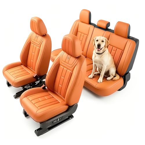Image of Car Seat Covers Full Set for Toyota RAV4 1999-2025 Orange (5 Pack) | Waterproof car seat cover, anti-slip, breathable. Airbag compatible. Seat heating works. Easy clean. Durable stitching.
