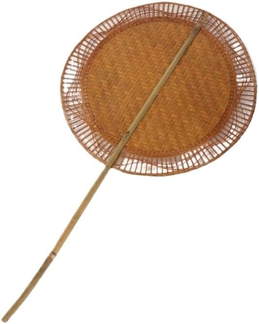 Handwoven Fan Natural Rustic Hand for Cooling Breathable Weave with Long Handle