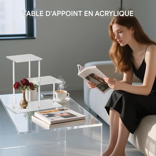 Table acrylique transparente à 3 niveaux : étagère de rangement d'angle robuste