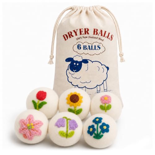 Wool Dryer Balls 6 Pack, New Zealand, Reusable Natural Fabric Softener