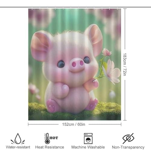 Rideau de douche cochon mignon en polyester imperméable 152x183cm - 4