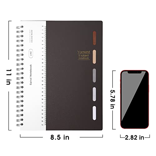 Yoment 5 Subject Notebook 8.5 X 11 Large Spiral Notebook With Dividers And Tabs Hardcover Spiral Notebook College Ruled Multi Subject Notebooks For Work Office Students,A4 Black #TOP3