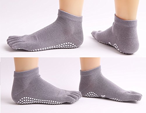 Kamay's Fitness Yoga Pilates Dance Barre Socks Full Toe Half Toe Toeless Socks Ankle Fall Prevention Grip Socks Thick Cotton 5 Toes 7 Colors Available (Grey1) #TOP3