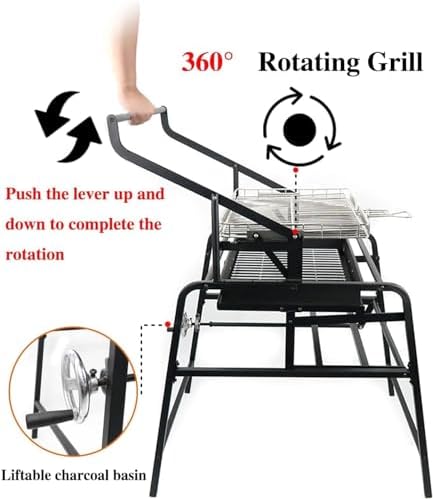 Falluk bbq grill charcoal, 360° Rotating Charcoal Grill for Picnic and Camping, Lamb Skewer Outdoor BBQ Grill Hold Food in Place Saves Outdoor Backyard, Patio and Parties, Black