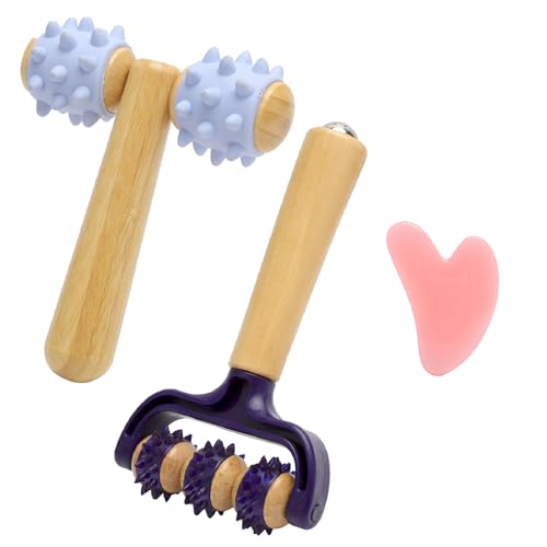 WOKICOR 2 Stück Massageroller mit Griff, Massage Roller mit Igelball Massageball, Selbstmassagerolle Massagerolle für Beine RüCken Arme Schultern Muskelschmerzen, Inkl. Herz-Guasha aus Harz